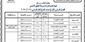 جداول امتحانات المحافظات الترم الأول لطلاب الشهادة الإعدادية  - اخبارك الان