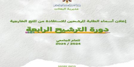 إعلان نتائج ترشيح الدورة الرابعة للمنح الخارجية للعام الجامعي 2024-2025 - اخبارك الان