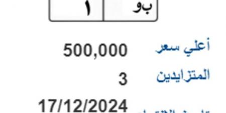 تصل لنصف مليون.. لوحات معدنية مميزة جديدة تدخل المنافسة - اخبارك الان