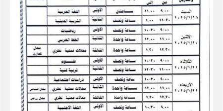 ننشر جدول امتحانات الفصل الدراسي الأول “دور يناير 2025” - اخبارك الان