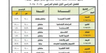 جدول امتحانات الترم الأول 2025 للشهادة الإعدادية في محافظة دمياط - اخبارك الان