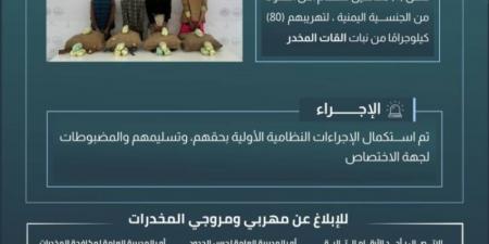 حرس الحدود بعسير يقبض على 4 مخالفين لنظام أمن الحدود لتهريبهم 80 كلجم من نبات القات المخدر - اخبارك الان