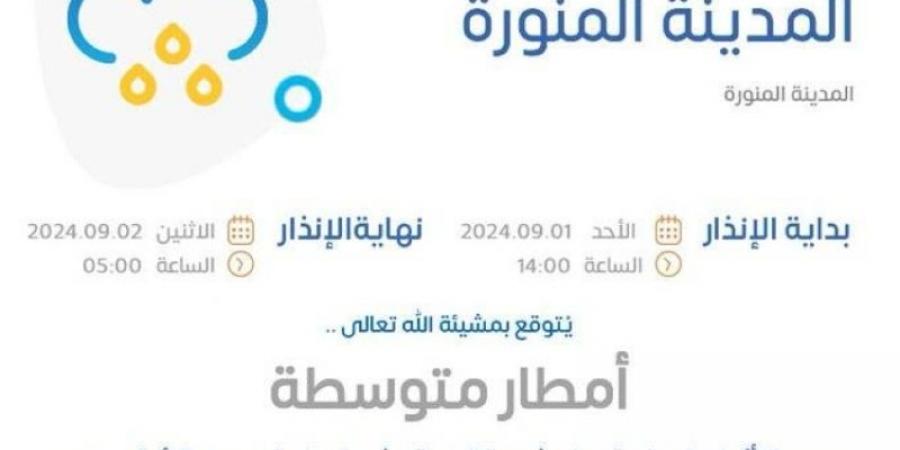 "الأرصاد": أمطار متوسطة على منطقة المدينة المنورة.. غدًا - اخبارك الان