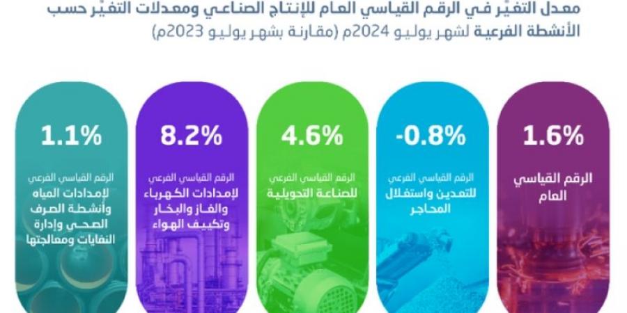 "هيئة الإحصاء": ارتفاع الرقم القياسي للإنتاج الصناعي بنسبة 1.6% خلال يوليو 2024م - اخبارك الان