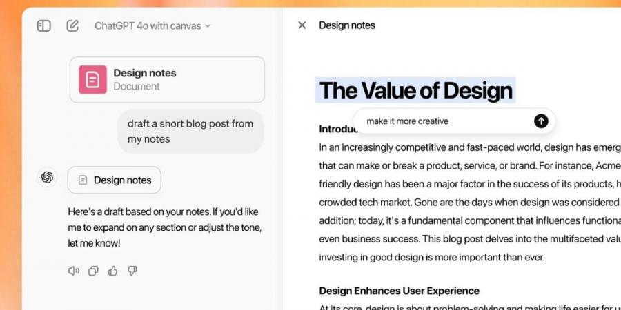 OpenAI تعلن ميزة Canvas لتحسين الكتابة والبرمجة عبر ChatGPT - اخبارك الان