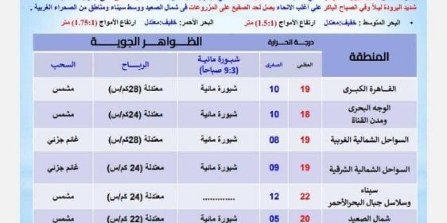 الصغرى بالقاهرة 10 درجات.. الأرصاد تكشف تفاصيل حالة الطقس اليوم الجمعة 3 يناير 2025 - اخبارك الان