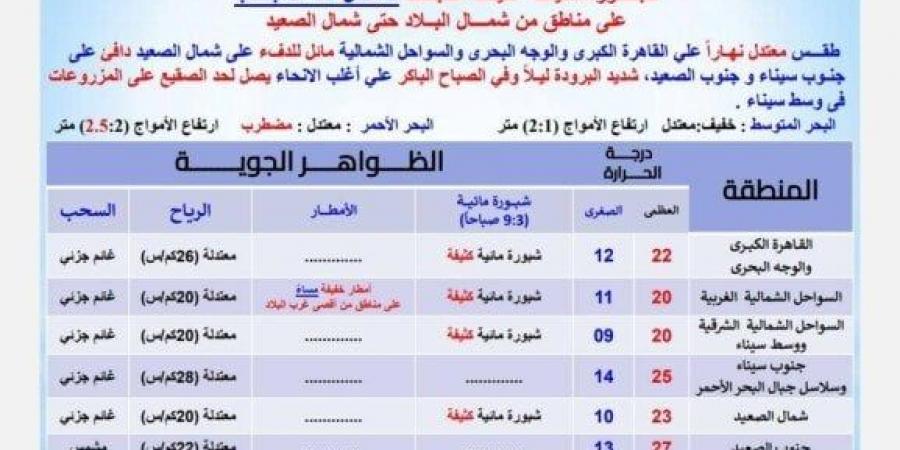 «أمطار وشبورة على هذه المناطق».. الأرصاد تحذر من حالة الطقس اليوم الإثنين 20 يناير 2025 - اخبارك الان