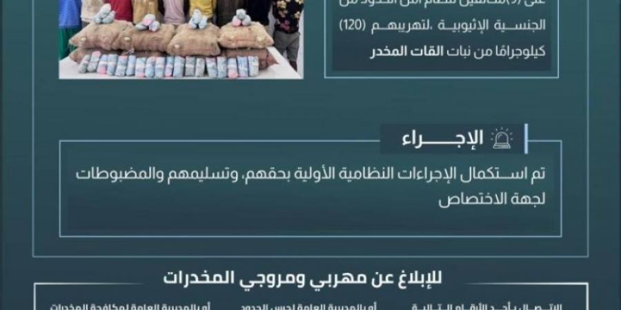 حرس الحدود بعسير يقبض على 9مخالفين لنظام أمن الحدود لتهريبهم 120 كيلوجرامًا من نبات القات المخدر - اخبارك الان