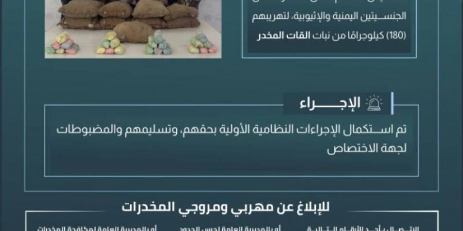 حرس الحدود بعسير يقبض على 10 مخالفين لنظام أمن الحدود لتهريبهم 180 كلجم من نبات القات المخدر - اخبارك الان