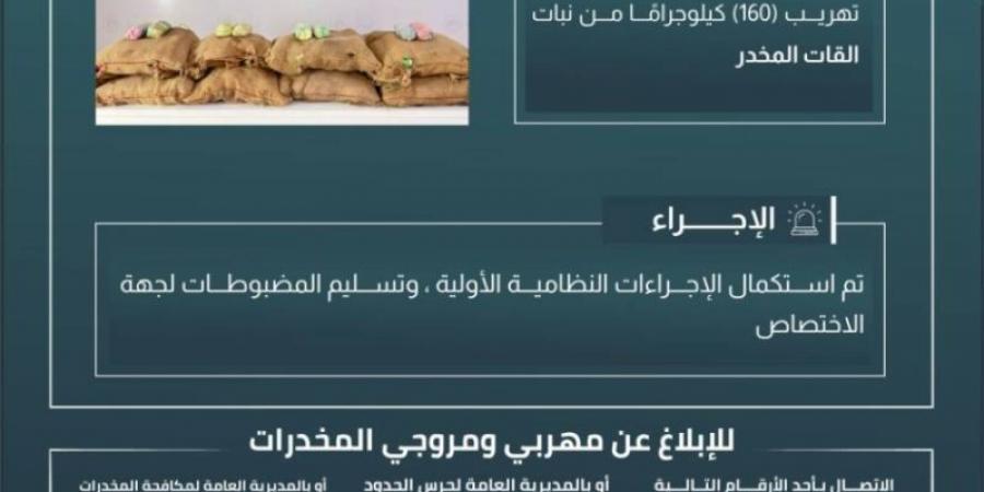 حرس الحدود بجازان يحبط تهريب (160) كيلوجرامًا من القات المخدر - اخبارك الان