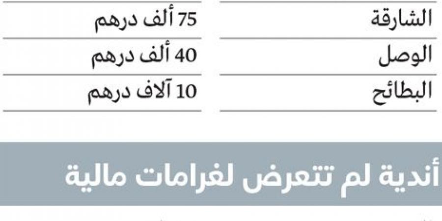 220 ألف درهم غرامات أندية المحترفين.. وشباب الأهلي في الصدارة - اخبارك الان